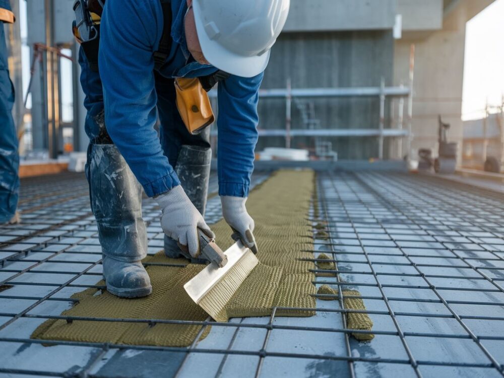 Aplikacja środka izolacyjnego na betonowy fundament