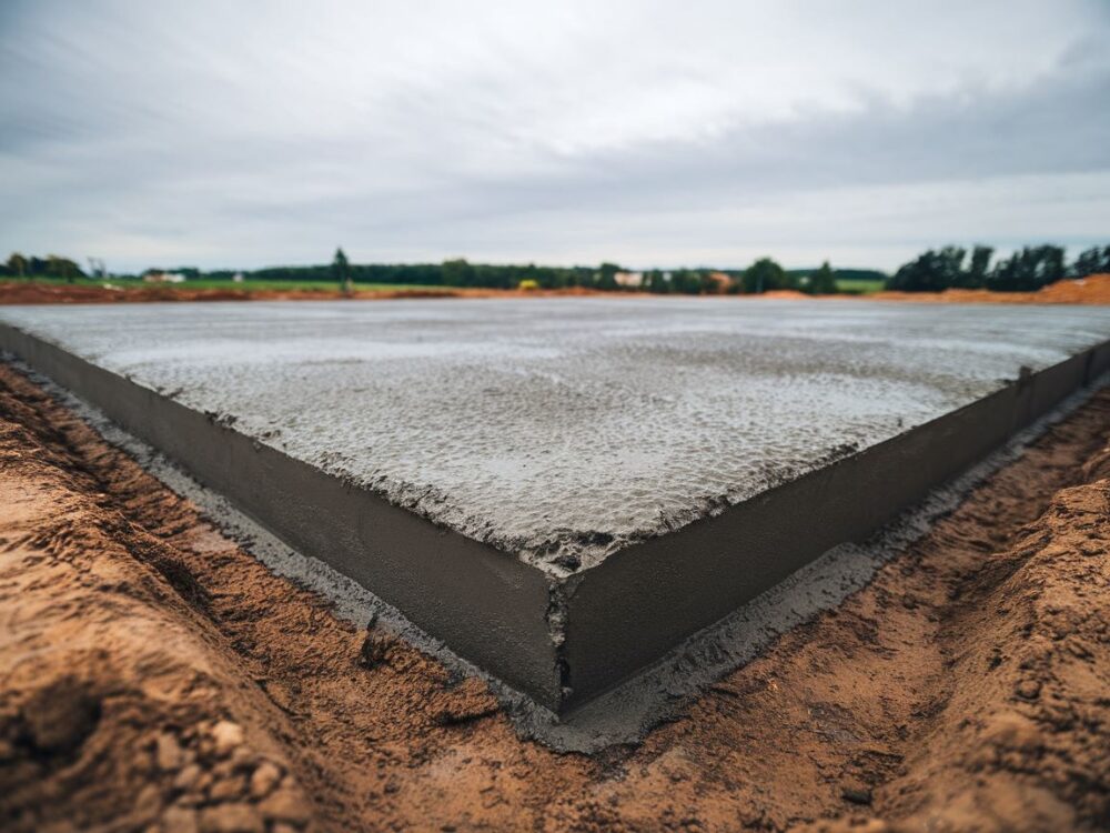 Beton w ziemi otoczony warstwami gleby