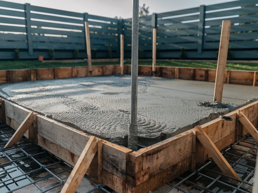 Świeżo wylany beton pod słupki ogrodzeniowe