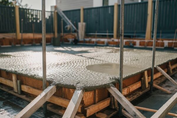 Zbliżenie na mokry beton pod słupkiem