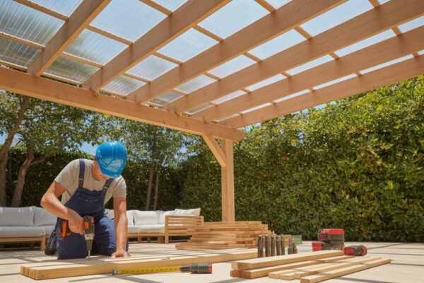 drewniana pergola na tarasie