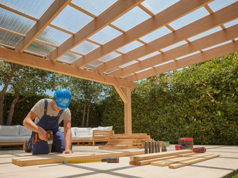 drewniana pergola na tarasie